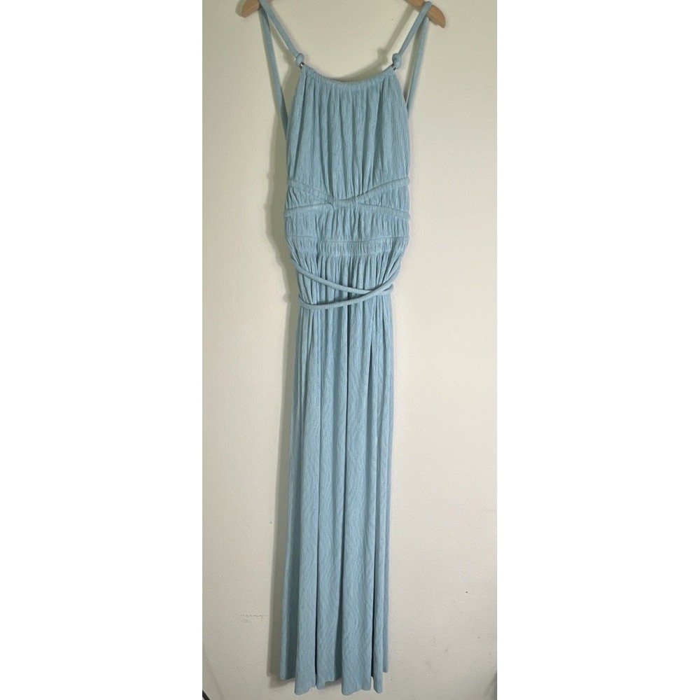 NWT Johnathan SIMKHAI Lillee Open Back Maxi Dress Blue Plisse Gown Size Small - Picture 3 of 11